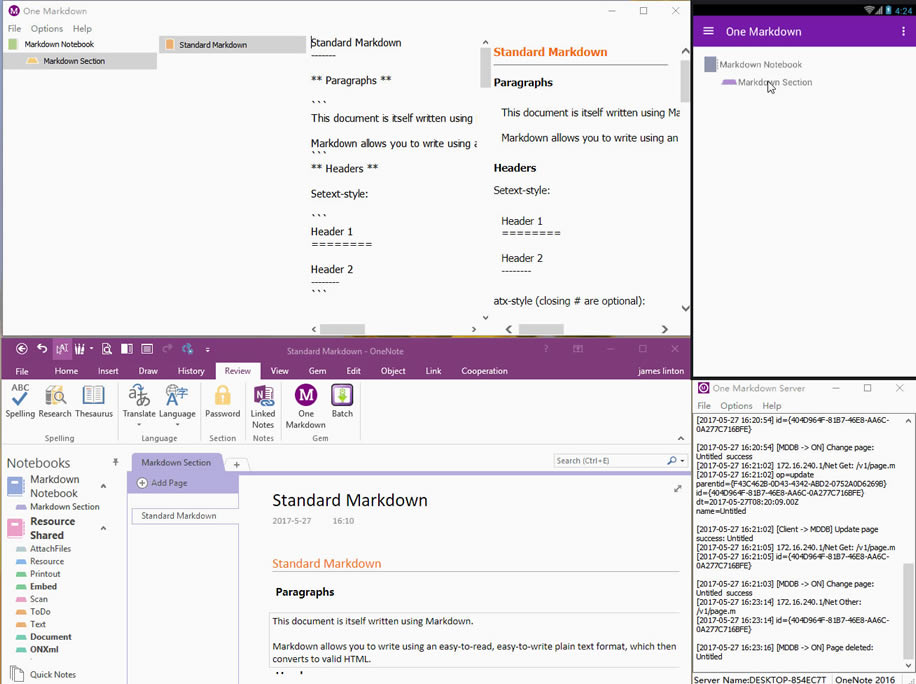 Markdown -> ׿֙C -> 䌚һ} -> OneNote
