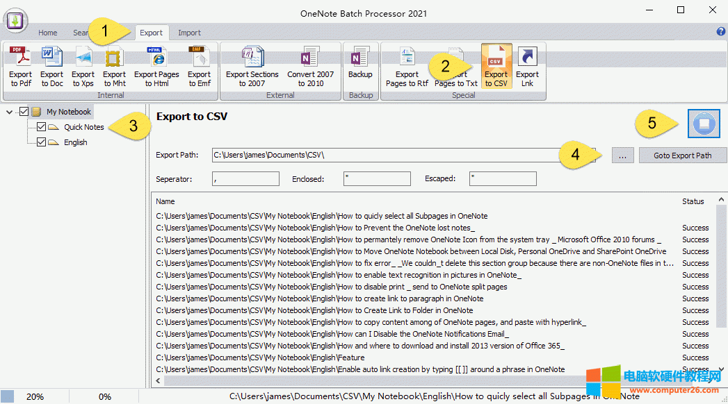 ʹ̎ OneNote Pӛһ CSV ļ