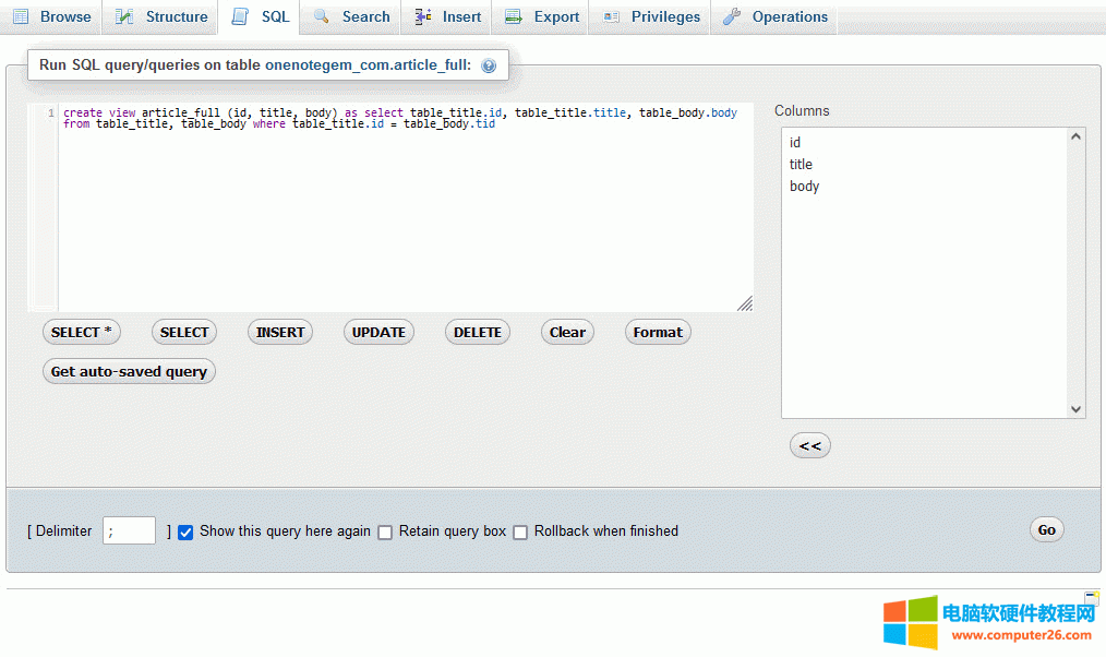  phpMyAdmin ͨ^ SQL ZϳɌõҕD article_full