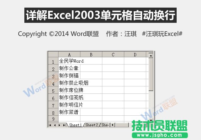 Excel2003單元格自動換行的方法 三聯(lián)