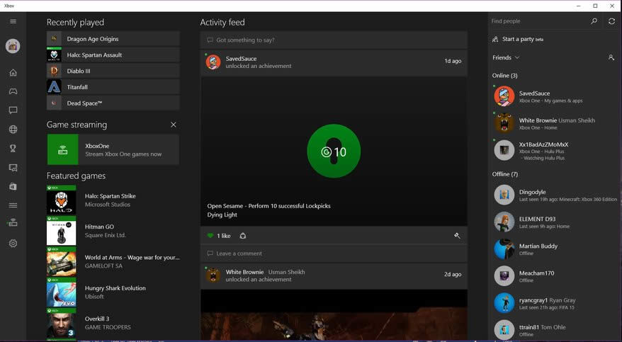 Windows10的Xbox社交網絡