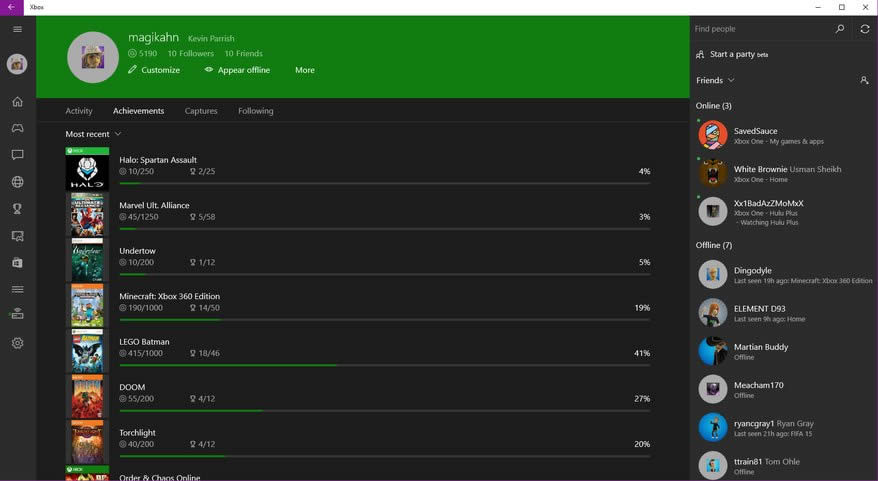 Windows10的Xbox社交網絡