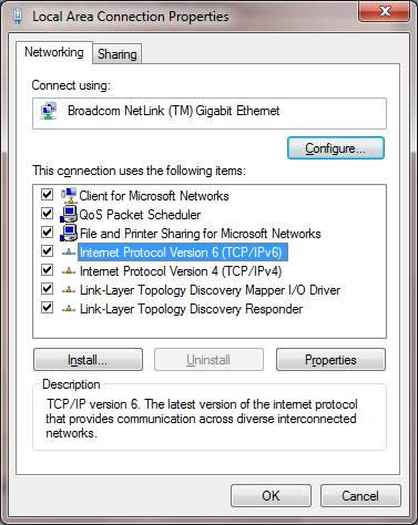 Windows 7下點(diǎn)擊屬性進(jìn)行IPv6配置