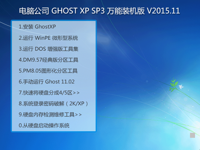 電腦公司 GHOST XP SP3 萬能裝機版 2015年11月 好用ISO鏡像下載